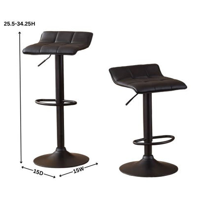 Swivel Black Bonded Leather Adjustable Bar Stool, Set of 2