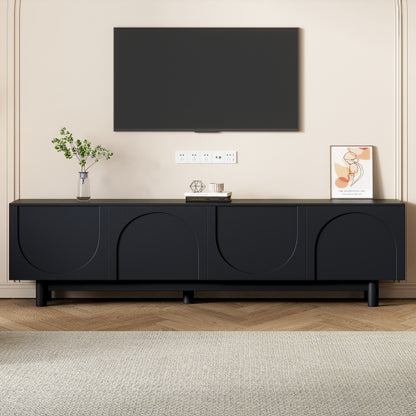 Modern 78 Inch TV Stand with Arch Cabinets Black Media Console