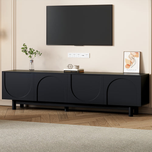 Modern 78 Inch TV Stand with Arch Cabinets Black Media Console