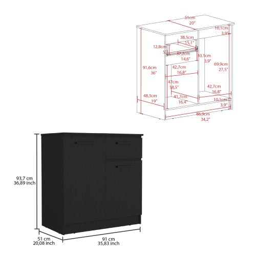 Dresser with 2-Door Cabinets and Drawer -Black
