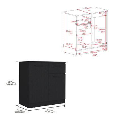 Dresser with 2-Door Cabinets and Drawer -Black