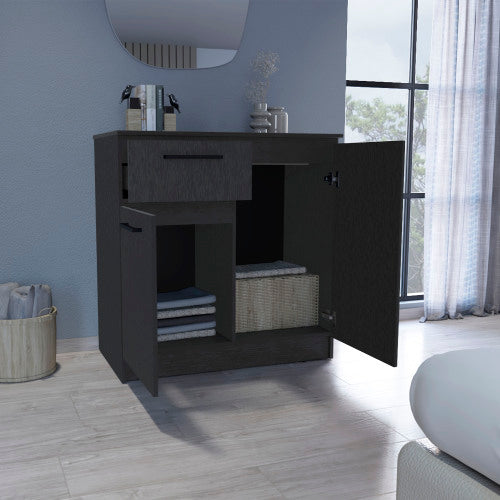 Dresser with 2-Door Cabinets and Drawer -Black