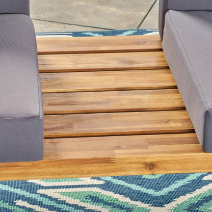 Canoga Outdoor Industrial Loveseat with Coffee Table