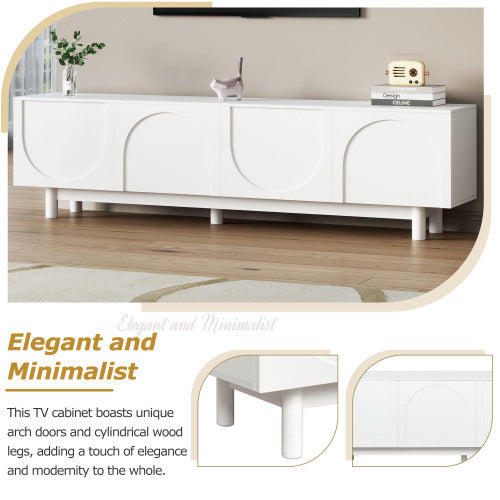 70.8 Inch White Minimalist Arch Door TV Stand Solid Pine Leg Media Console Adjustable Shelves Fits 78 Inch TV