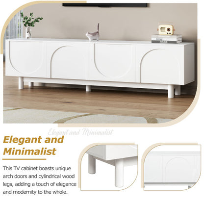 70.8 Inch White Minimalist Arch Door TV Stand Solid Pine Leg Media Console Adjustable Shelves Fits 78 Inch TV