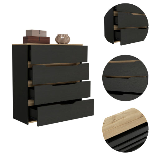 Drawer Dresser 35"H, Four Drawers, Superior Top, Black / Light Oak
