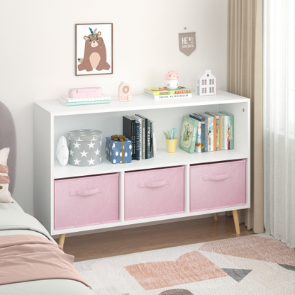 Kids Bookcase with Fabric Drawers and Toy Storage Organizer, White/Pink