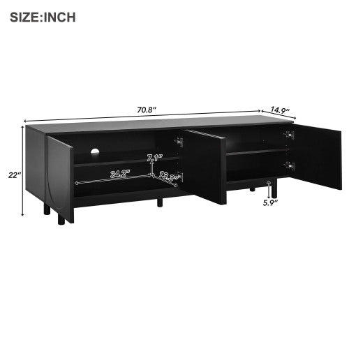 Modern 78 Inch TV Stand with Arch Cabinets Black Media Console