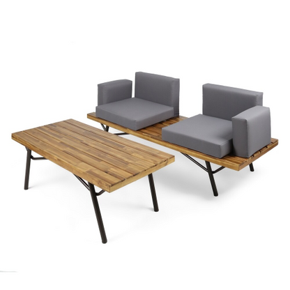 Canoga Outdoor Industrial Loveseat with Coffee Table