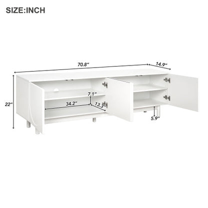 70.8 Inch White Minimalist Arch Door TV Stand Solid Pine Leg Media Console Adjustable Shelves Fits 78 Inch TV