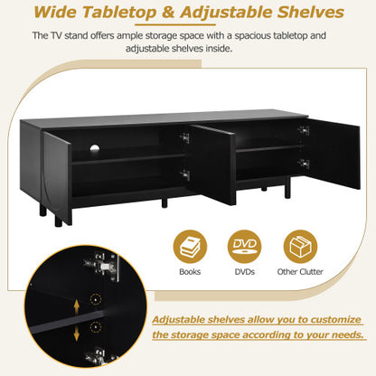 Modern 78 Inch TV Stand with Arch Cabinets Black Media Console