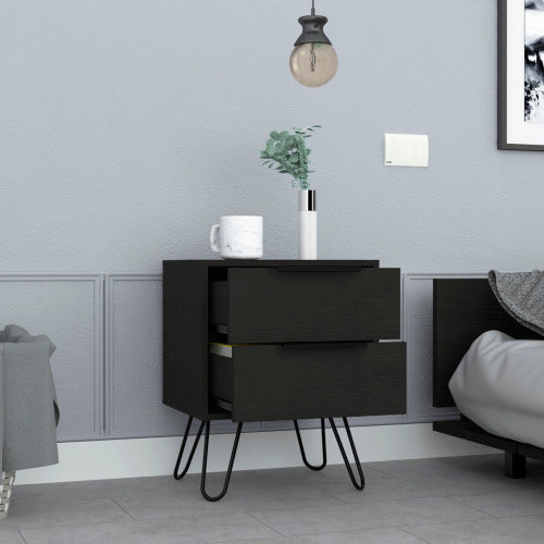 2-Pack Black Nightstand with Hairpin Legs