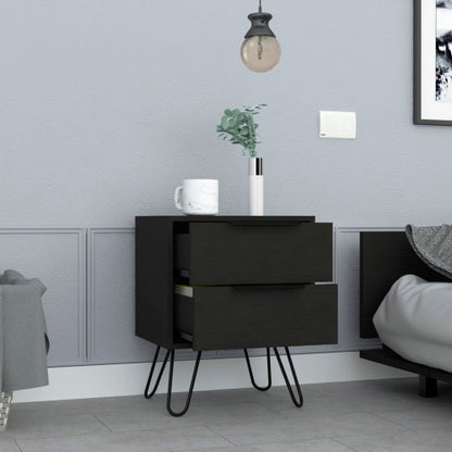 2-Pack Black Nightstand with Hairpin Legs