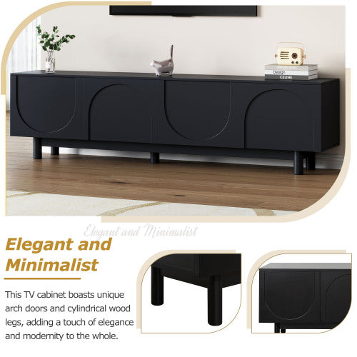 Modern 78 Inch TV Stand with Arch Cabinets Black Media Console