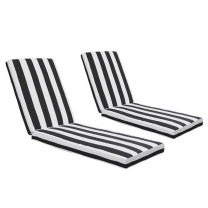 2PCS Outdoor Lounge Chair Cushion Replacement Patio Funiture Seat Cushion Chaise Lounge Cushion-black/white stripe