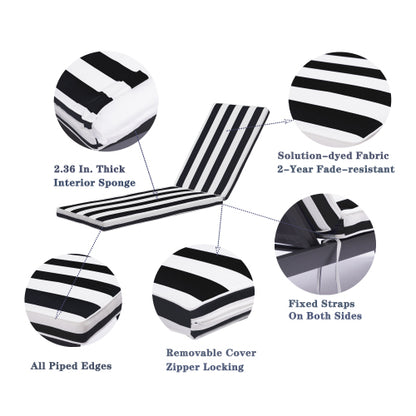 2PCS Outdoor Lounge Chair Cushion Replacement Patio Funiture Seat Cushion Chaise Lounge Cushion-black/white stripe