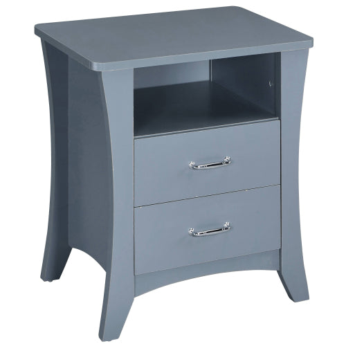 Grey Nightstand with 2 Drawers and Open Shelf, Modern Bedside Table Storage Cabinet for Bedroom