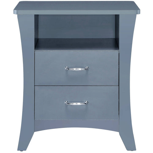 Grey Nightstand with 2 Drawers and Open Shelf, Modern Bedside Table Storage Cabinet for Bedroom