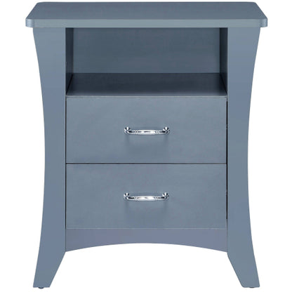 Grey Nightstand with 2 Drawers and Open Shelf, Modern Bedside Table Storage Cabinet for Bedroom