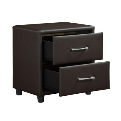 Dark Brown Faux Leather Nightstand with 2 Drawers, Contemporary Bedroom Storage Table