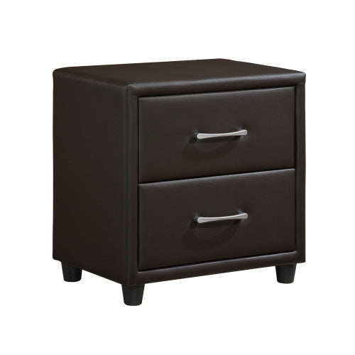 Dark Brown Faux Leather Nightstand with 2 Drawers, Contemporary Bedroom Storage Table