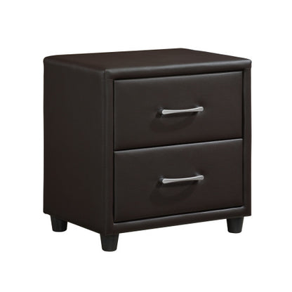 Dark Brown Faux Leather Nightstand with 2 Drawers, Contemporary Bedroom Storage Table