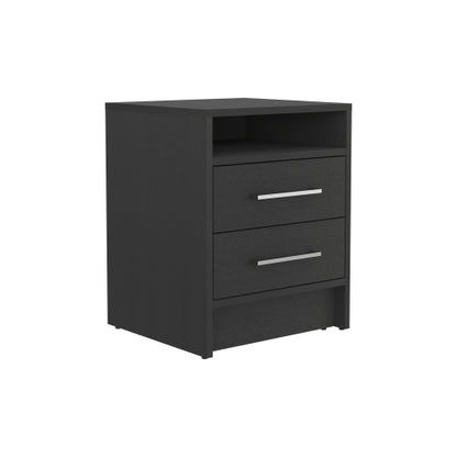 Black Nightstand with 2 Drawers & Open Shelf