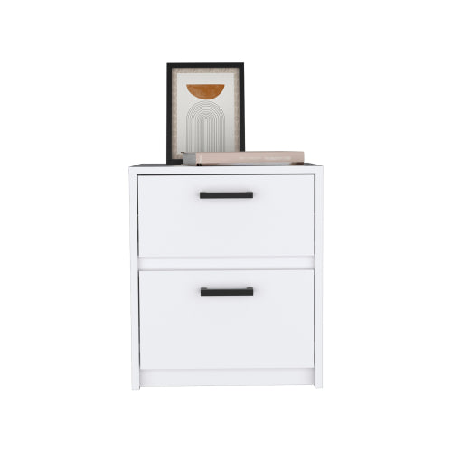 Nightstand 18inch H , 2 Drawers with Metal Handles, White