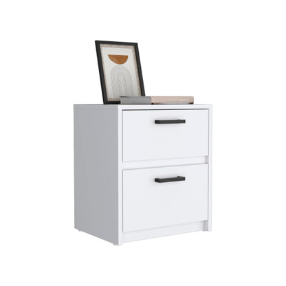 Nightstand 18inch H , 2 Drawers with Metal Handles, White