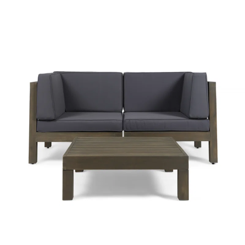 OANA 3-Piece LOVE SEAT SET WITH COFFEE TABLE, DARK GREY