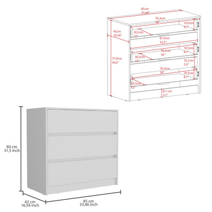 Three Drawer Dresser, Pull Out Mechanism-White