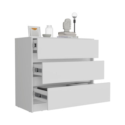 Three Drawer Dresser, Pull Out Mechanism-White
