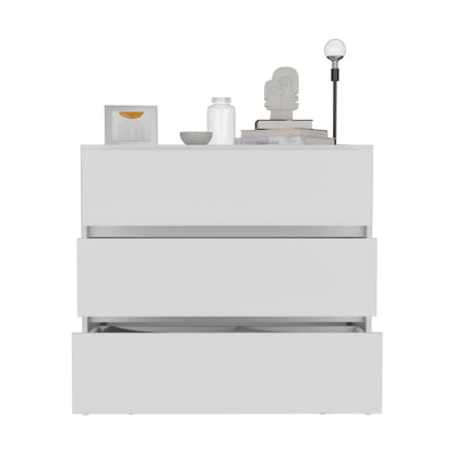Three Drawer Dresser, Pull Out Mechanism-White