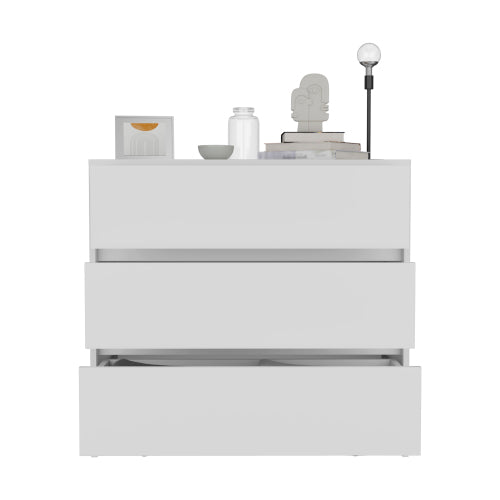 Three Drawer Dresser, Pull Out Mechanism-White