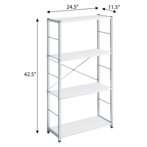 White and Chrome 4-Tier Rectangular Bookshelf