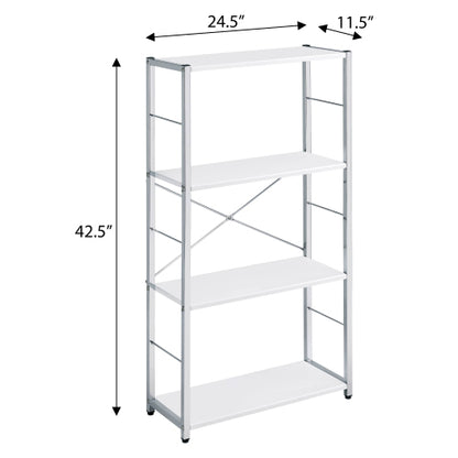 White and Chrome 4-Tier Rectangular Bookshelf
