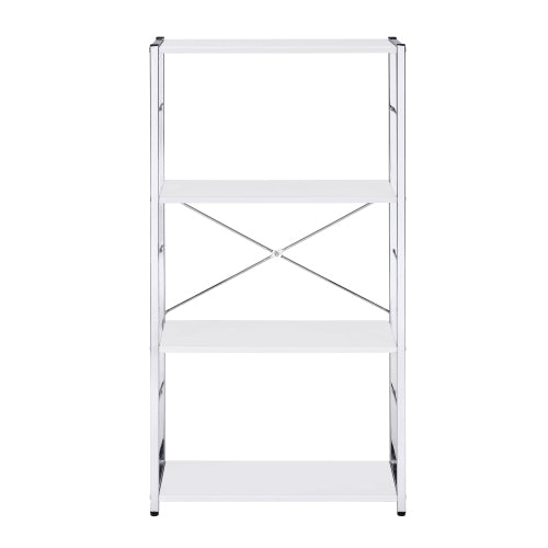 White and Chrome 4-Tier Rectangular Bookshelf