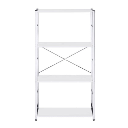 White and Chrome 4-Tier Rectangular Bookshelf