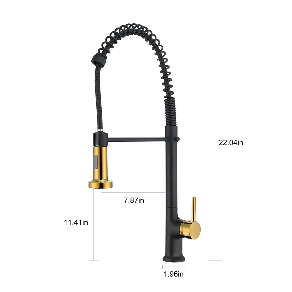 Single Handle Pull Down Sprayer Kitchen Faucet in Matte Black Gold