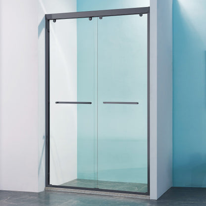 44-48"W x 75"H Double Sliding Shower Door, Aluminium Alloy Frame in Matte Black, 5/16" (8mm) Thick SGCC Tempered Clear Glass