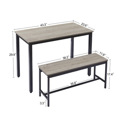 Industrial Dining Table Set with 2 Benches, Rustic Kitchen Table Set for 4, Space Saving Dining Furniture