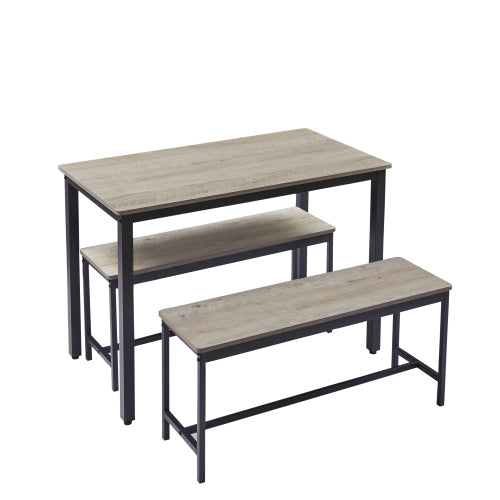 Industrial Dining Table Set with 2 Benches, Rustic Kitchen Table Set for 4, Space Saving Dining Furniture