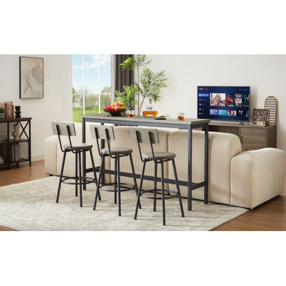 Long Bar Table Set with 3 PU Upholstered Bar Stools, Industrial Bar Table and Chairs for Kitchen Breakfast Table, Living Room, Banquet Hall, Rustic Gray and Black, 63¡åL x15.7inch W x 37.5inch H
