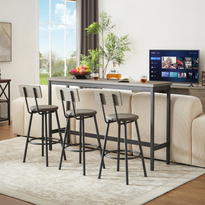 Long Bar Table Set with 3 PU Upholstered Bar Stools, Industrial Bar Table and Chairs for Kitchen Breakfast Table, Living Room, Banquet Hall, Rustic Gray and Black, 63¡åL x15.7inch W x 37.5inch H