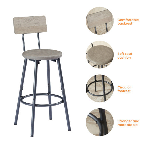Long Bar Table Set with 3 PU Upholstered Bar Stools, Industrial Bar Table and Chairs for Kitchen Breakfast Table, Living Room, Banquet Hall, Rustic Gray and Black, 63¡åL x15.7inch W x 37.5inch H