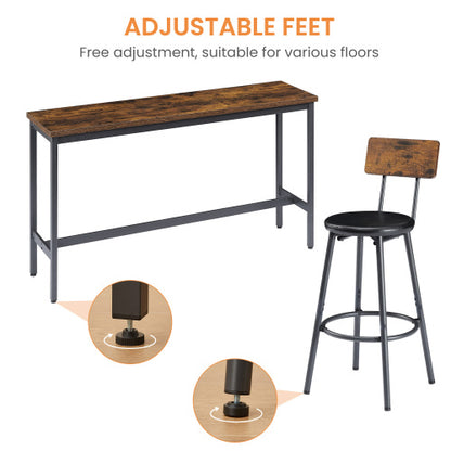 Long Bar Table Set with 3 PU Upholstered Bar Stools, Industrial Bar Table and Chairs for Kitchen Breakfast Table, Living Room, Banquet Hall, Rustic Brown and Black, 63¡åL x15.7inch W x 37.5inch H