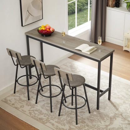 Long Bar Table Set with 3 PU Upholstered Bar Stools, Industrial Bar Table and Chairs for Kitchen Breakfast Table, Living Room, Banquet Hall, Rustic Gray and Black, 63¡åL x15.7inch W x 37.5inch H
