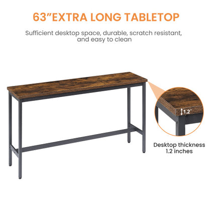 Long Bar Table Set with 3 PU Upholstered Bar Stools, Industrial Bar Table and Chairs for Kitchen Breakfast Table, Living Room, Banquet Hall, Rustic Brown and Black, 63¡åL x15.7inch W x 37.5inch H