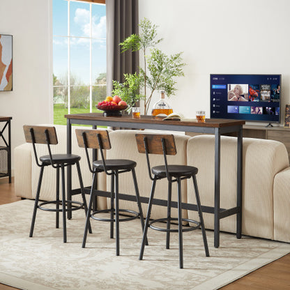 Long Bar Table Set with 3 PU Upholstered Bar Stools, Industrial Bar Table and Chairs for Kitchen Breakfast Table, Living Room, Banquet Hall, Rustic Brown and Black, 63¡åL x15.7inch W x 37.5inch H