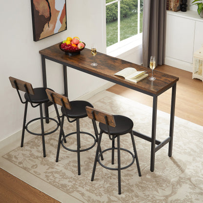 Long Bar Table Set with 3 PU Upholstered Bar Stools, Industrial Bar Table and Chairs for Kitchen Breakfast Table, Living Room, Banquet Hall, Rustic Brown and Black, 63¡åL x15.7inch W x 37.5inch H